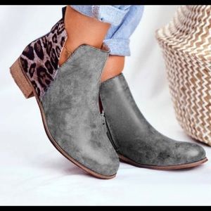 Gray Leopard Print Ankle Boot - Women